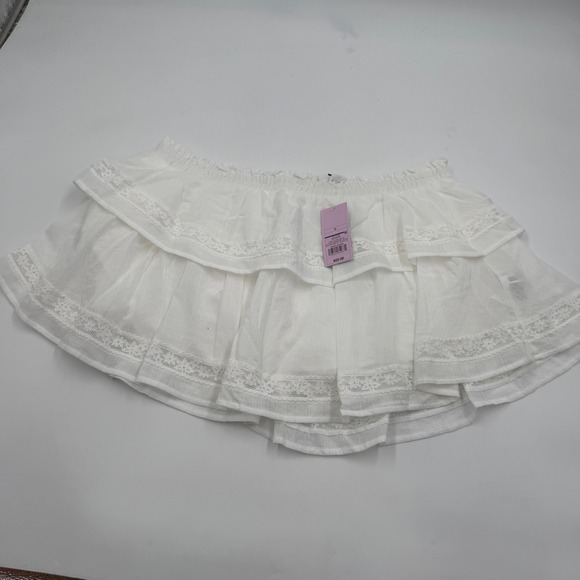 wild fable Pants - Wild Fable White Tiered Lace Trim Mini Skort Smocked Waist Large NWT